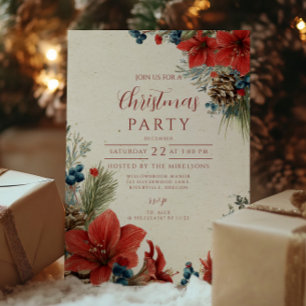Invitation Vintage Red Amaryllis Fête de Noël
