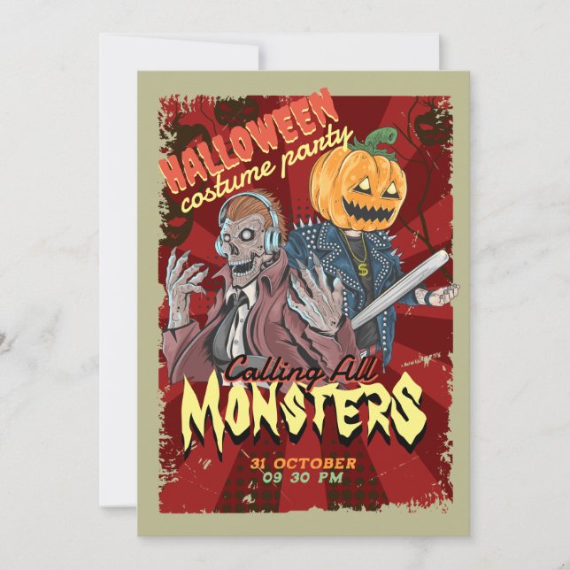 Invitation Vintage Red Halloween Costume Party (Devant)