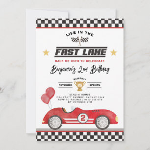 Invitation Vintage Red Race Car Fast Lane Boy Fête d'annivers