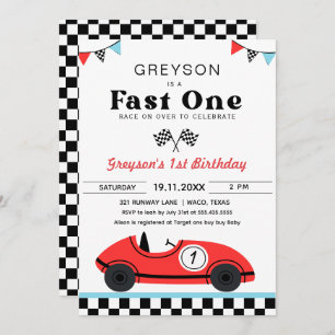 Invitation Vintage Red Race Car Premier Anniversaire Fast One