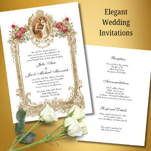 Invitation Vintage Red Roses Mariage Mary et Joseph