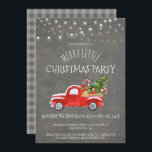 Invitation Vintage Red Truck & Buffalo Plaid Christmas Party<br><div class="desc">Un adorable pick-up rouge rempli d'un sapin de Noël fraîchement coupé, de cadeaux et de sucres de canne est présenté sur cette petite carte de Noël. Des lumières à corde à double fil au-dessus de la main. L'avant de la carte est sur un arrière - plan de bouleau gris. Le...</div>