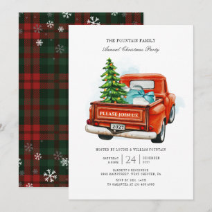 Invitation Vintage Red Truck Christmas Tree Family Party