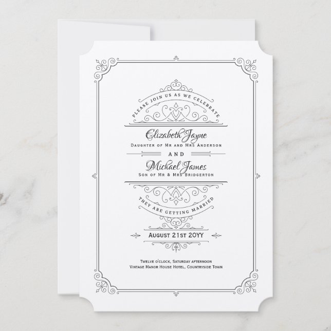 Invitation Vintage Regency Fet Ecru Mariage (Devant)