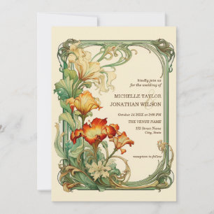 Invitation Vintage Retro Art Nouveau Botanique Cadre Jardin