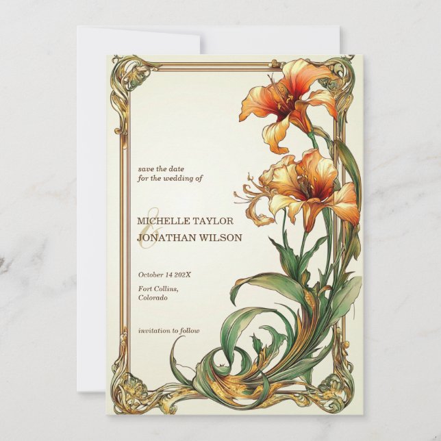 Invitation Vintage Retro Art Nouveau Botanique Enregistrer la (Devant)