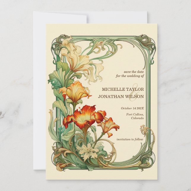 Invitation Vintage Retro Art Nouveau Botanique Enregistrer la (Devant)
