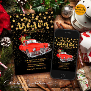 Invitation Vintage Retro Car et le Père Noël Noël