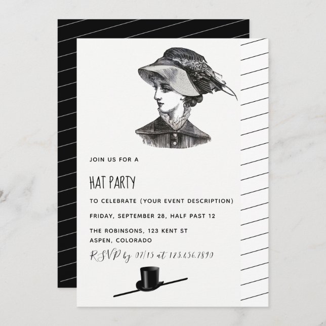 Invitation vintage Retro Casquette Party (Devant / Derrière)