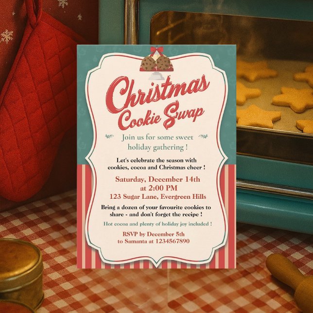 Invitation Vintage Retro Christmas Cookie Swap  (Créateur téléchargé)