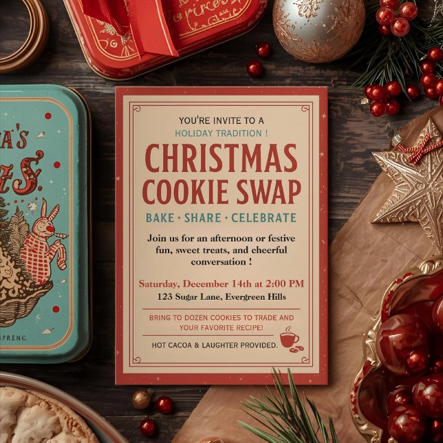 Invitation Vintage Retro Christmas Cookie Swap (Créateur téléchargé)