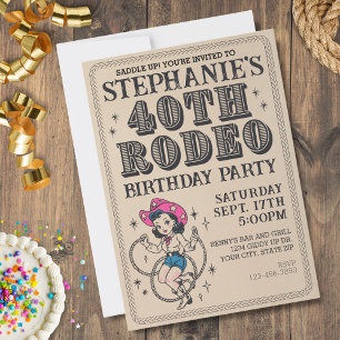 Invitation Vintage Retro Cowgirl 40e fête d'anniversaire