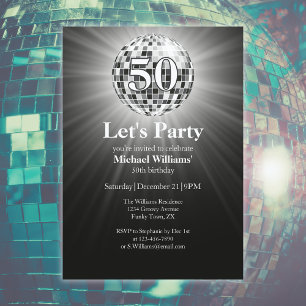 Invitation Vintage Retro Disco Ball Black White 50e anniversa