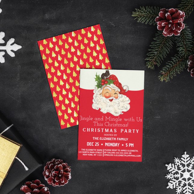 Invitation Vintage Retro Jolly Santa Claus Noël (Créateur téléchargé)