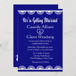 Invitation Vintage Retro Lace Royal Blue & White Mariage