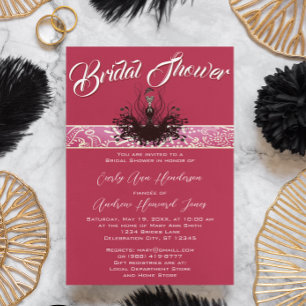 Invitation Vintage Retro Magenta Rose Fashion Diva