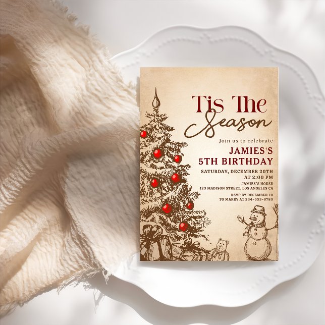 Invitation Vintage Retro Noël Arbre fête d'anniversaire (Créateur téléchargé)