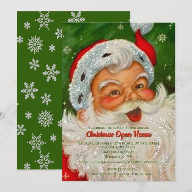 Invitation vintage rétro Noël Père Noël (Devant / Derrière)