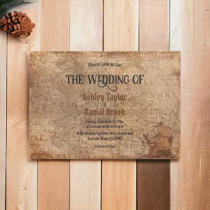 Invitation Vintage Retro Old Map Chic Rustic Classic Mariage