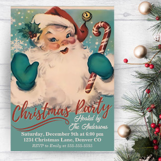 Invitation Vintage Retro Père Noël fête de Noël personnalisée