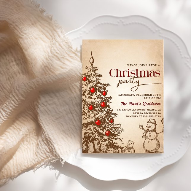 Invitation Vintage Retro Pine Tree Noël (Créateur téléchargé)