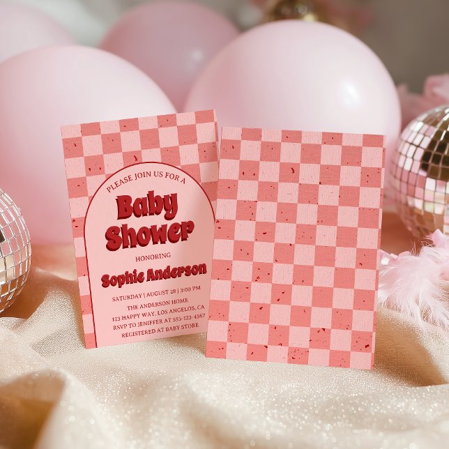 Invitation Vintage Retro Red Pattern Baby Shower (Créateur téléchargé)