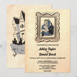 Invitation Vintage Retro Romantic Couple Comique Mariage de l
