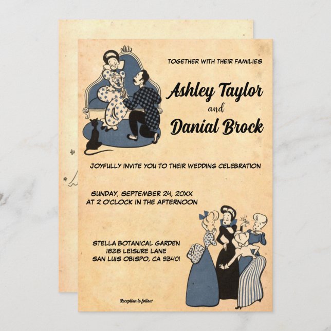 Invitation Vintage Rétro Rustique Romantique Chic les années  (Devant / Derrière)