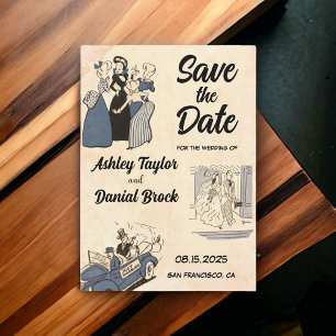 Invitation Vintage Retro Style Moderne Mariage Enregistrer la