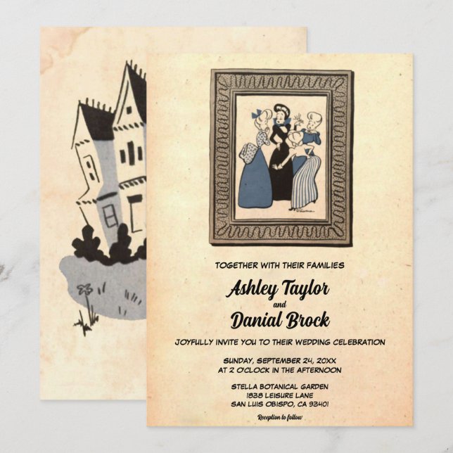Invitation Vintage Retro Vieux Style Moderne Rustique Mariage (Devant / Derrière)