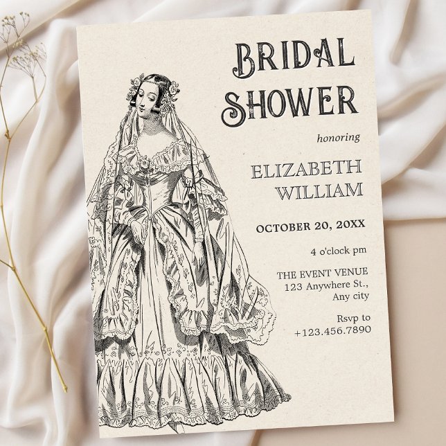 Invitation Vintage robe de mariée douche nuptiale (Créateur téléchargé)