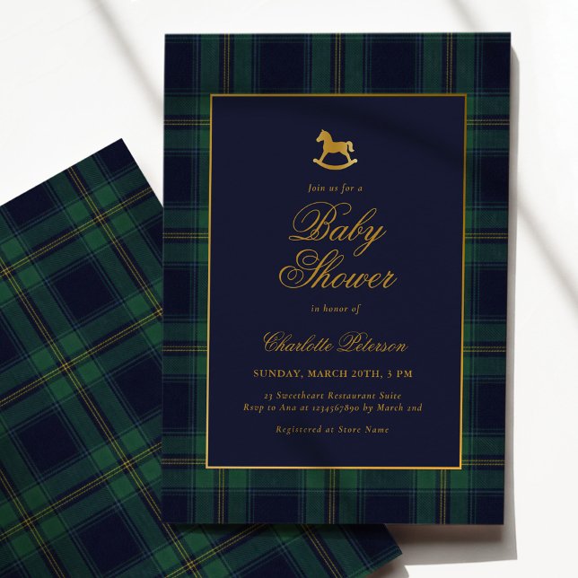 Invitation Vintage Rocking Horse Plaid Baby Shower (Créateur téléchargé)