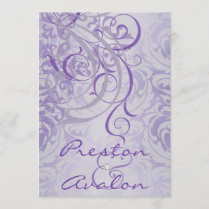 Invitation Vintage Rococo Purple Scroll Damask