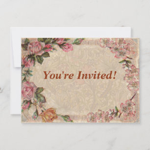 Invitation Vintage Romance Couple : Antique Rose Girly Love