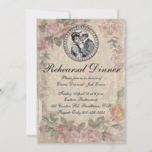 Invitation Vintage Romance Couple Antique Rose Mariage