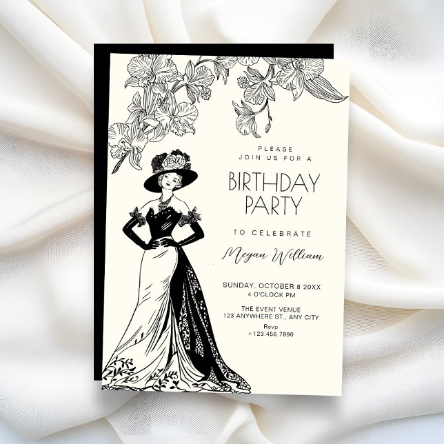 Invitation Vintage romance fashion elegant birthday (Créateur téléchargé)