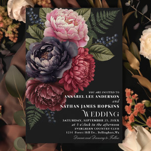 Invitation Vintage Romantique Peony Floral Monogramme Mariage