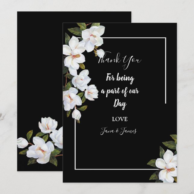 Invitation Vintage Rose blanche merci (Devant / Derrière)