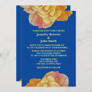 Invitation Vintage Rose bleu jaune orange Mariage Floral