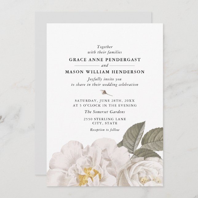 Invitation Vintage Rose Botanique Floral Mariage (Devant / Derrière)