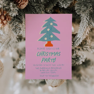 Invitation Vintage rose coloré Noël Tree Party Funky