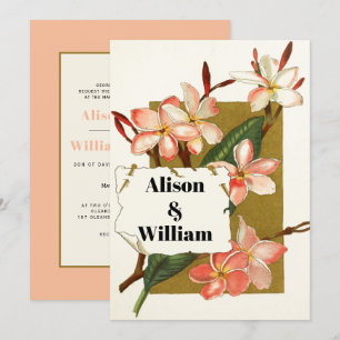 Invitation Vintage rose corail oléandre floral printemps mari