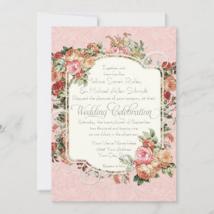 Invitation Vintage Rose d'antiquité Floral Bouquet Mariage of