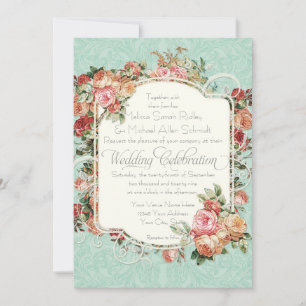 Invitation Vintage Rose d'antiquité Floral Bouquet Mariage of