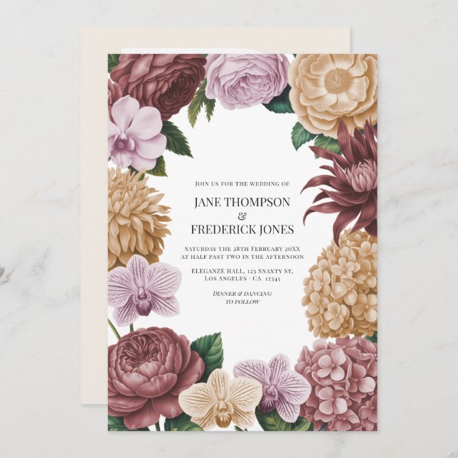 Invitation Vintage Rose, Dusty Peony & Soft Tan Wedding (Devant / Derrière)