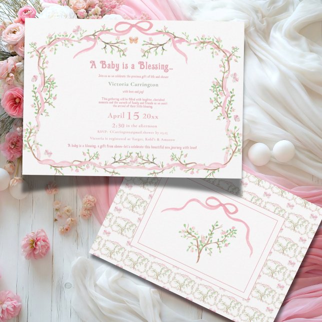 Invitation Vintage rose Fleur Baby shower élégant (Créateur téléchargé)