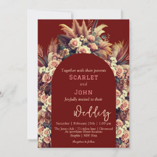 Invitation Vintage rose fleur boho pampas herbe arc mariage