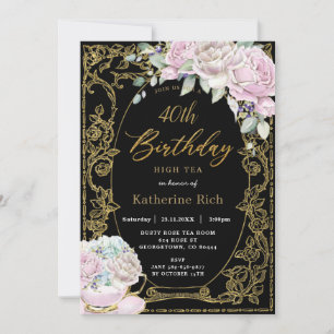 Invitation Vintage Rose Floral Haut Thé Anniversaire N'IMPORT