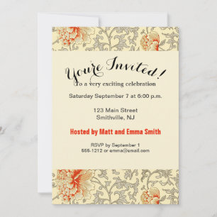 Invitation Vintage rose gris Artwork Botanique Floral
