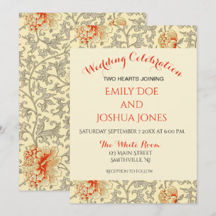Invitation Vintage rose gris botanique